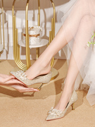法式白色气质结婚鞋女新娘主婚纱，婚鞋不累脚高级感高跟鞋日常可穿