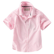男童白衬衫短袖夏装2023夏季纯棉洋气潮款学生中大童粉色半袖衬衣