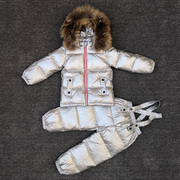 冬季宝宝羽绒服套装男童女童背带裤套装儿童羽绒服两件套滑雪服厚