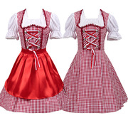 德国啤酒节服装分码吊带裤套装巴伐利亚女款服大红格子啤酒裙