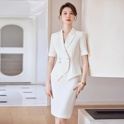 夏季短袖西装套装女白色职业套装裙气质高级感珠宝店美容院工作服