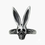 白木黑冰原创手工银饰兔女郎戒指女925银骷髅戒指银个性兔子戒指