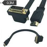 扁平高清线HDMI转DVI线HDMI公转DVI24+1公弯头电脑连电视线0.3米