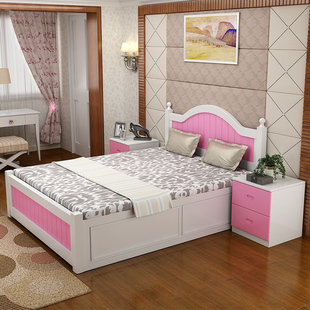欧式实木床高箱储物床1.8米双人床，1.5m儿童实木床简约单床主