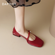 达芙妮漆皮玛丽珍鞋女红色，小皮鞋2024年夏季低跟婚鞋真皮单鞋