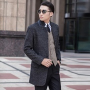 韩版男士冬立领商务休闲修身深灰色单排扣西服，加大码外套大衣619