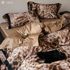 高级感美式豹纹100S长绒棉床单四件套全棉纯棉被套轻奢风床上用品