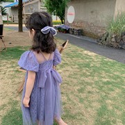 女童夏装短袖连衣裙2022儿童紫色公主裙礼服裙宝宝洋气蕾丝裙