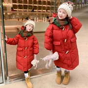大红色羽绒服女童长款加厚过膝冬季韩版洋气，脚踝2023本命年
