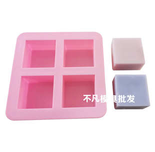 手工皂肥皂冷皂模具硅胶，4连直角直边方砖，四连正方形出皂约150克