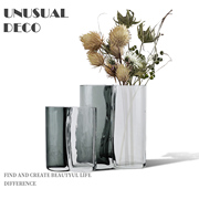 现代简约灰色透明玻璃拼接扁形花器花瓶摆件样板房玄关软装饰品