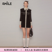 4mile设计师品牌2023春夏，黑色雪纺翻领衬衫式连衣裙