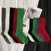 BV绿立体抽条双针高橡筋纯色黑白JK日系长袜子女堆堆袜显瘦小腿袜