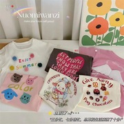 女童棉布爱心字母短袖韩版童装，夏季韩版儿童，卡通动漫t恤上衣