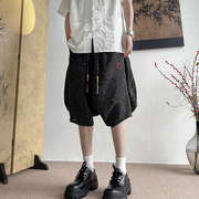 中国风刺绣棉麻七分裤男夏季灯笼亚麻，裤子新中式宽松直筒休闲短裤