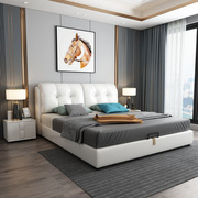 北欧科技布现代(布现代)简约双人床软包婚床1.8米储物高箱床主卧软体皮床