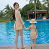 韩版亲子泳衣母女保守聚拢显瘦长袖防晒儿童泳衣可爱女孩女童