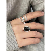 Nior.9S925纯银三重镂空戒指女 小众设计高级感纯银宽面食指指环