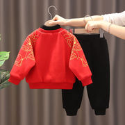男女童喜庆红色宝宝，套装秋冬款2023中大童，新年儿童两件套洋气