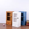 zakka收纳柜木色桌面收纳木，盒带玻璃门木质展示小木柜首饰抽屉盒