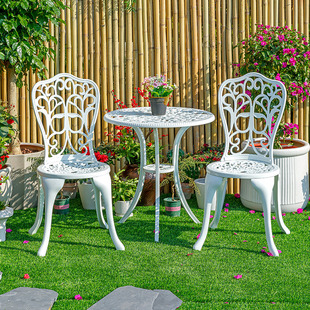 阳台小桌椅三件套欧式铸铝户外休闲一桌两椅庭院花园茶几桌椅组合