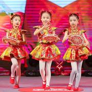 元旦儿童说唱中国红喜庆风梦娃秧歌服幼儿女，太平鼓民族舞蹈演出服