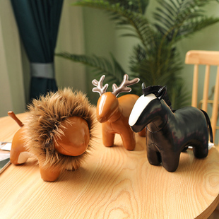 pu皮狮子公仔大象马小鹿(马，小鹿)牛牛玩偶，娃娃皮革毛绒玩具摆件男女生