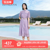 婉甸熏衣草紫短袖连衣裙，夏季直身灯笼袖大摆1232n68sx5