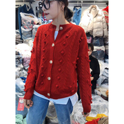 红色复古开衫针织衫，女秋季2023麻花毛衣，韩版女欧洲站