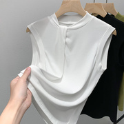 螺纹莫代尔背心女夏季2024扭结设计感法式上衣白色无袖t恤女
