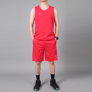 青年大红色篮球服套装无袖，队服宽松晨跑健身服，吸汗透气白色健身服
