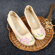 汉服女鞋子 绣花鞋 古典花朵复古民族中国风坡跟高跟布鞋女增高