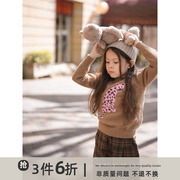 史豌豆(史豌豆)女童，针织衫2023洋气亲子装毛衣，外套小女孩卡通加厚上衣