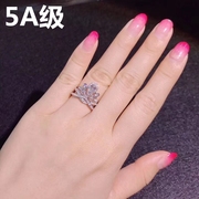 5a韩版水滴形纯银戒指，活圈镀18k白金钻戒，女款高碳钻女戒时尚死口