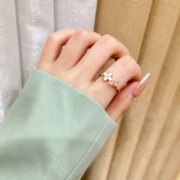 温柔气质花朵戒指女精致珍珠锆石韩国网红个性开口食指戒指环