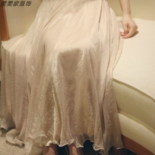 超仙飘逸纱质长裙，温柔金丝雪纺大裙摆，双层仙女裙半身裙