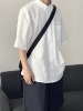 阿XIAN日系落肩宽松短袖白衬衫休闲纯色夏季衬衣青年学生衣服