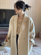 赫本风双面羊绒大衣女款2023秋冬季高级感小个子白色毛呢外套