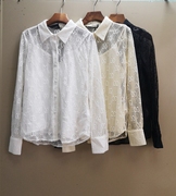 法式复古刺绣镂空长袖衬衫，女设计感小众，蕾丝吊带两件套上衣潮