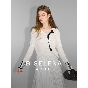 贝茜妮法式复古西装领绵羊毛针织，开衫女2024春季设计感打底衫