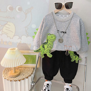 男童秋装套装0-2-4岁韩版洋气宝宝小恐龙长袖卫衣儿童春秋季两件