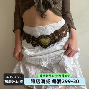 iuae中古风心型叠片铆钉，扣腰带女西部牛仔金属元素亚文化复古皮带