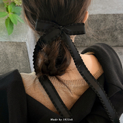韩国浪漫黑色飘带蝴蝶结，弹簧夹半发夹女后脑勺，扎马尾丝带发饰