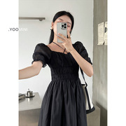 2022韩版黑色雪纺连衣裙夏季女装设计感收腰显瘦裙子
