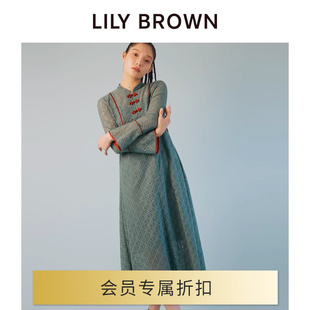 lilybrown2024春夏新中式，风盘扣蕾丝，提花连衣裙lwfo241093