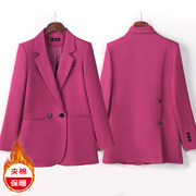 玫红色夹棉西装外套，女秋冬季高级感超好看上衣，2024小个子西服