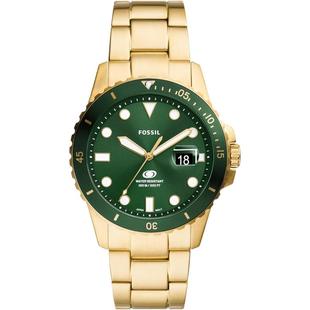 Fossil化石男式欧美手表金色钢带绿色表盘带日历石英防水表FS6030