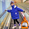 女童韩版高领连帽外套冬装洋气小女孩加厚保暖大口袋撞色拉条棉衣
