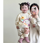 2024春季韩版婴儿可爱立体花朵，卡通长袖连体衣女宝宝外出服