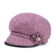 秋冬季款鸭舌帽妈妈，圆顶中老年八角帽报童帽，保暖短檐花朵格子时尚